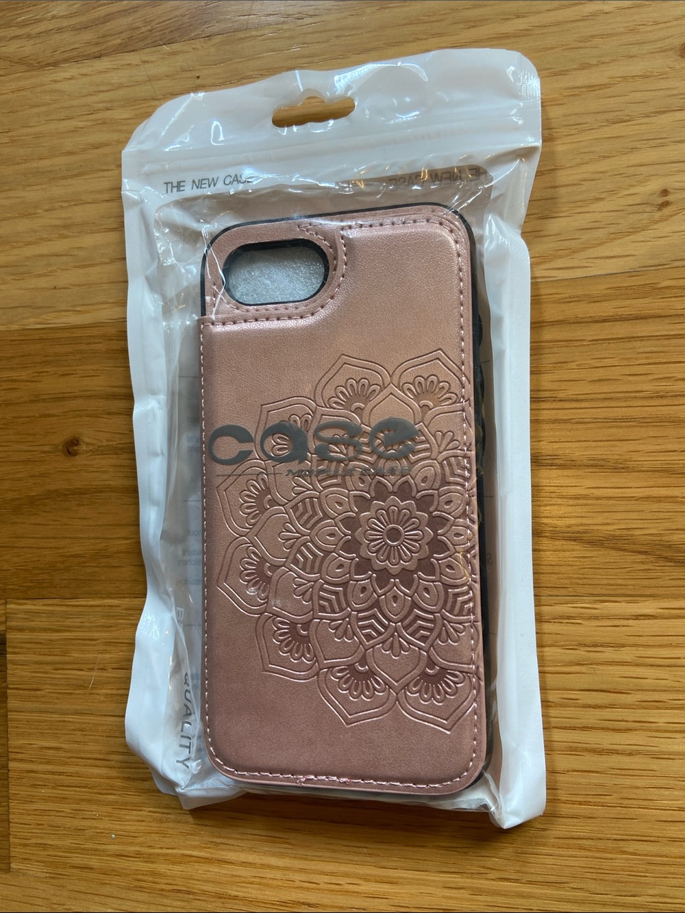Wallet Phone Case with Floral Mandala Design - Rose Gold